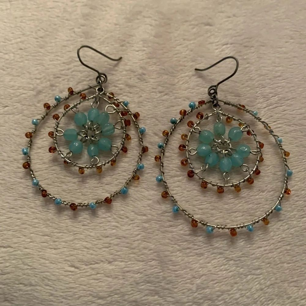 Vintage beaded wire hoop boho earrings